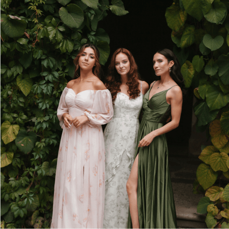 Stylish floral & green bridesmaid dresses are suitable for spring or garden weddings | AW.Bridal