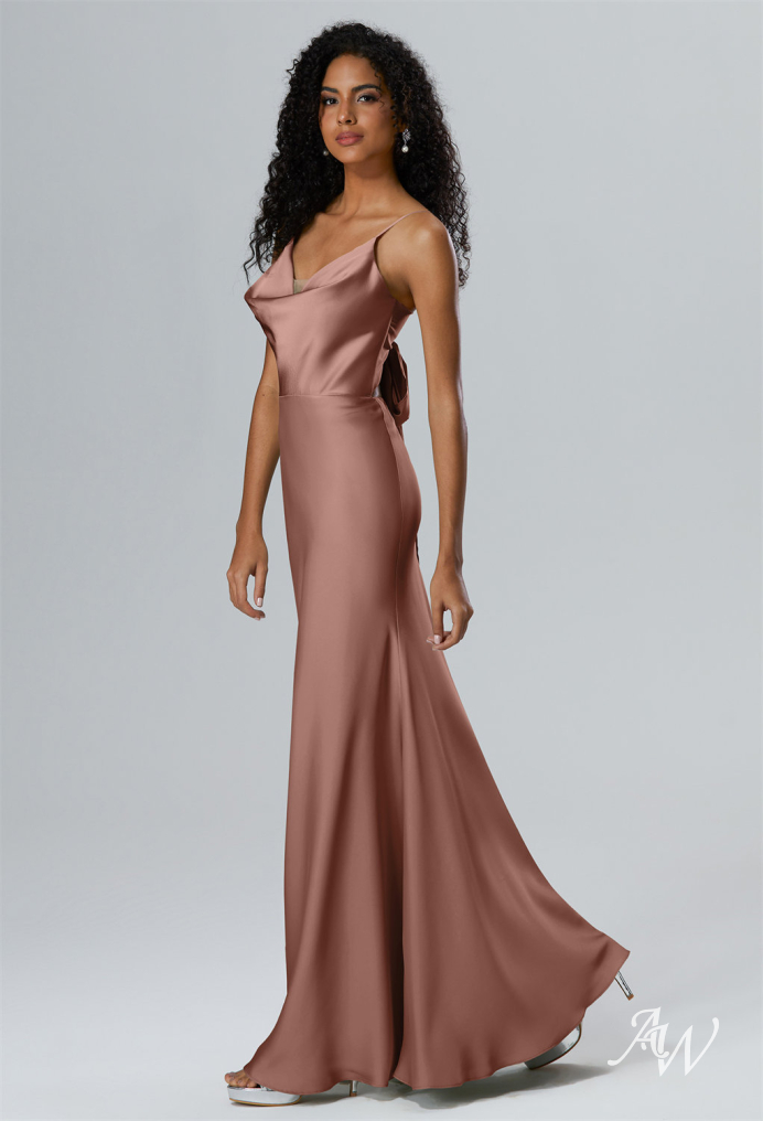 Sexy Rose Gold Satin Mermaid Bridesmaid Dresses Cowl Neck VB1040 –  Viniodress