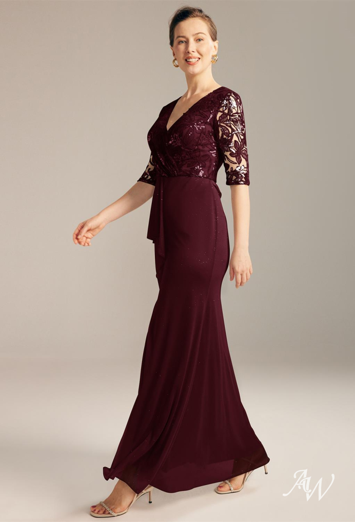 Burgundy lace mother outlet of the bride dress