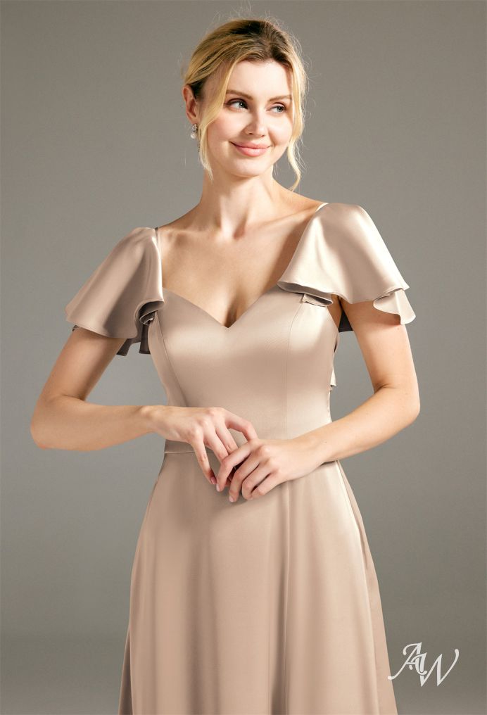 AW Lotus Dress Taupe Crystal Satin Satin Charmeuse Floor Length V Neck Bridesmaid Dresses AW.Bridal