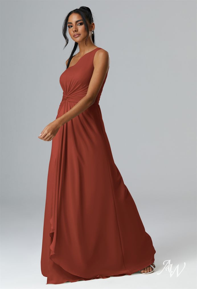 Cicinia Side Slit One Shoulder Chiffon Bridesmaid Dress Burgundy