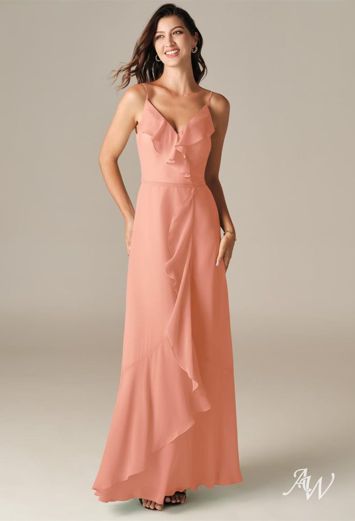 AW.Bridal A Line Floor Length V Neck Long Bridesmaid Dresses Pearl Pink Size 4