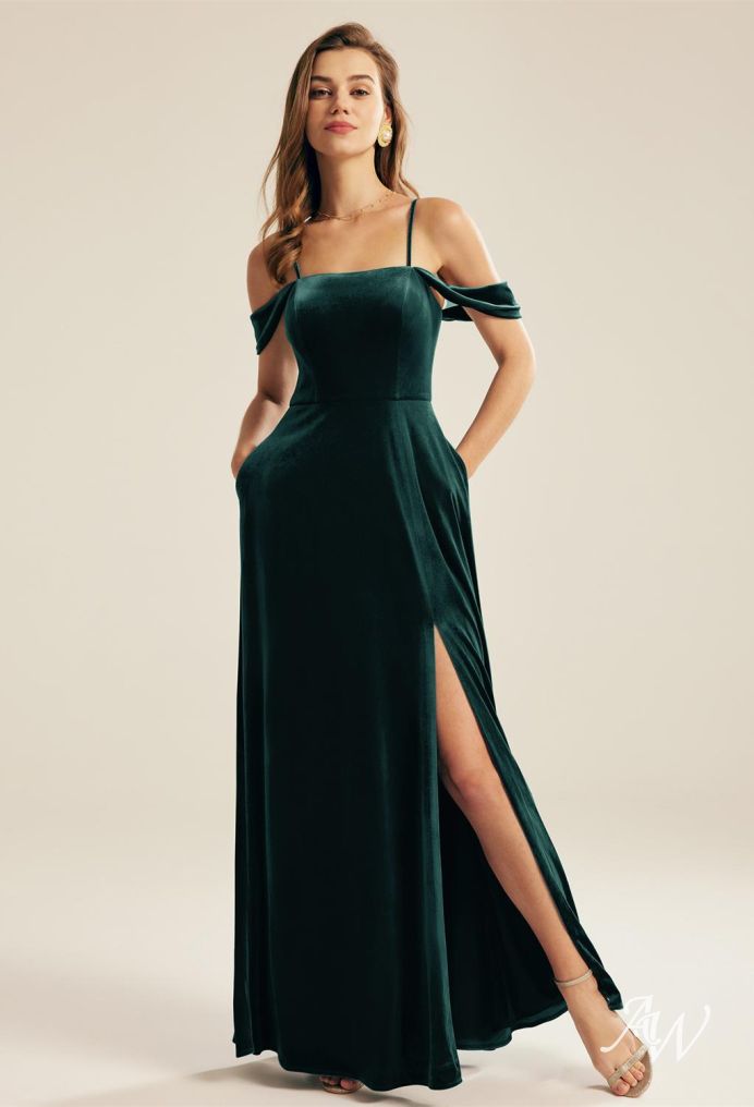 AW Bridal A Line Floor Length Square Neckline Velvet Plus Size Dresses AW Bridal Hunter Green Size 14